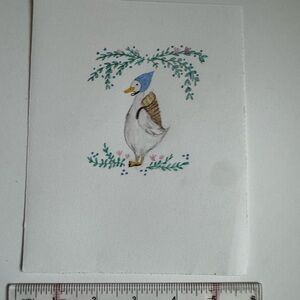 Decorative Bird Art Print with Blue and White Accents